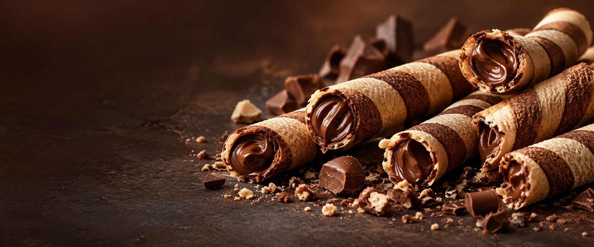 Chocolate-filled wafer rolls