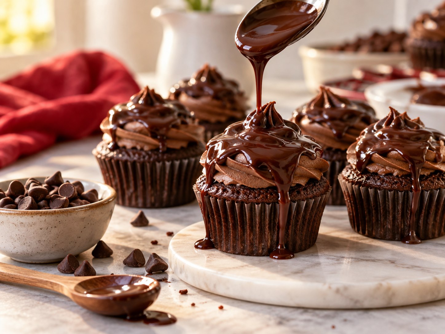 Chocolate cupcakes with chocolate ganache for baking inspiration