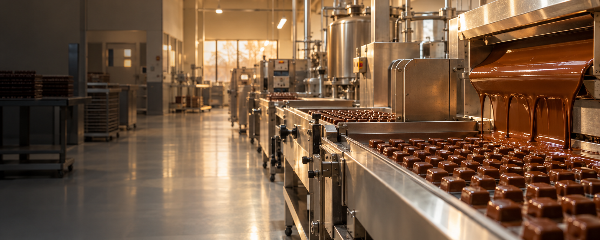 Illustrative view of a clean chocolate production line