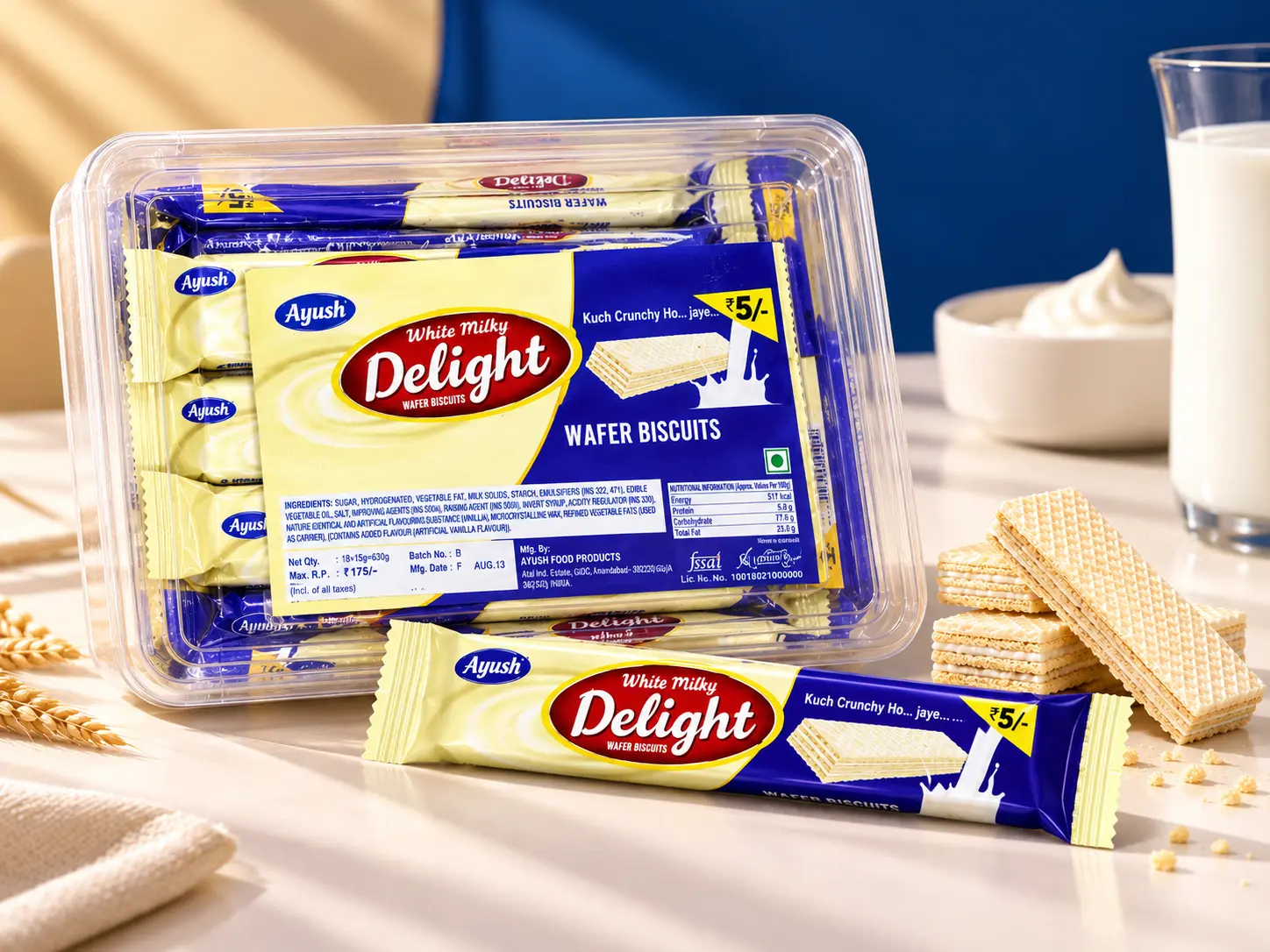 Ayush Milky Delight wafer biscuit pack